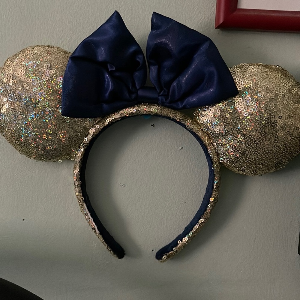 Gold and navy blue Minnie Mouse ears